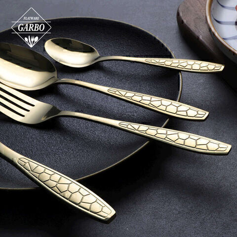 Golden plated embossed handle flatware set 4 pieces combination