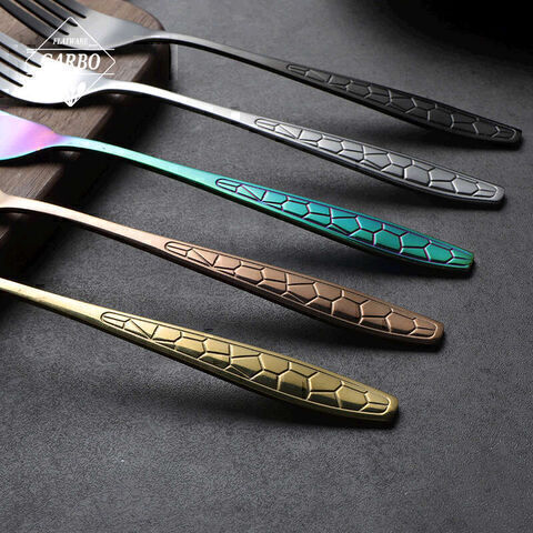 Luxurious engraved handle colorful electroplating 13/0 stainless steel 4 pcs cutlery set 