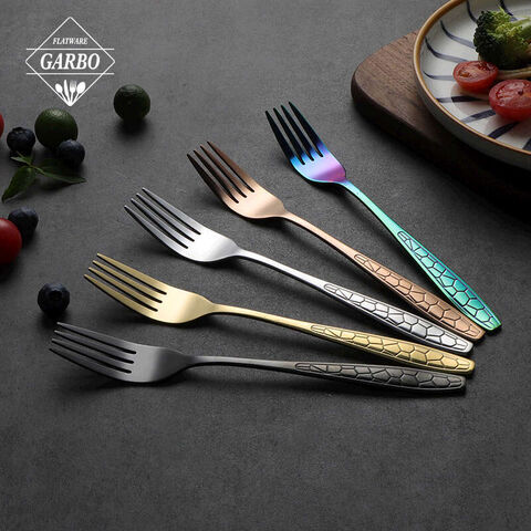 Rainbow Garpu Makan 6 Buah Stainless Steel 8.17 Inci Garpu Warna-warni Titanium Plating Perak Mutil-Warna Garpu