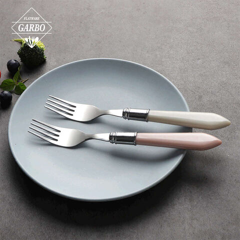 Garfos de sobremesa de mesa de aço inoxidável de fabricantes da china com alça de design de madrepérola de plástico