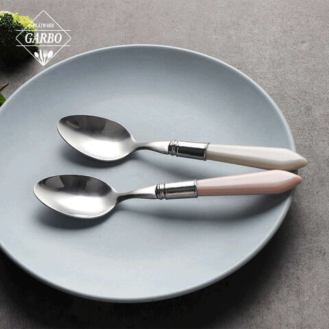 Garpu makanan penutup meja produsen stainless steel Cina dengan pegangan desain ibu mutiara plastik