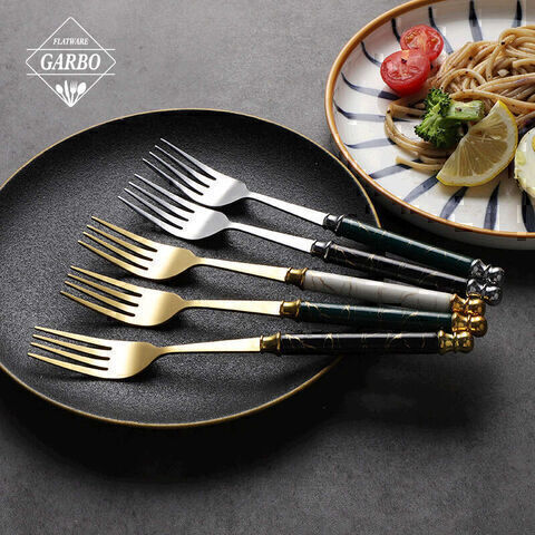 Portable Stainless Steel Spoon at Fork Set na may Ceramics Handle Reusable Utensil Set na may Case Dinner Cutlery Set Travel Picnic Camping Tableware