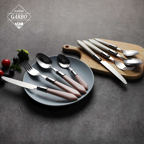 Hot sale pink color plastic handle 410 stainless steel flatware set wholesale cutlery