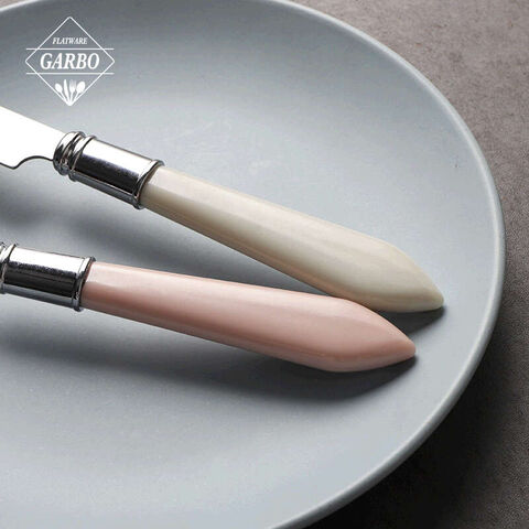 Hot sale pink color plastic handle 410 stainless steel flatware set wholesale cutlery