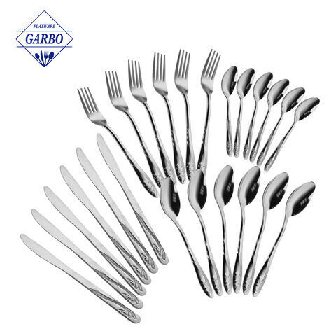 GARBO Hiware 24 件套银器套装带 6 件牛排刀，不锈钢餐具餐具套装适用于家庭厨房餐厅酒店