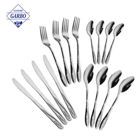 GARBO Hiware Ensemble d'argenterie 24 pièces avec couteaux à steak pour 6, ensemble de couverts en acier inoxydable pour la maison, la cuisine, le restaurant, l'hôtel