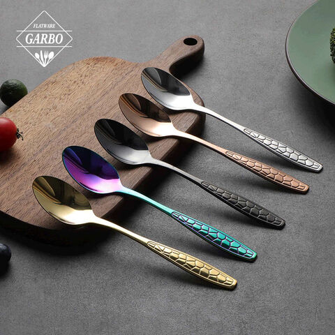 Wholesale luxury colored e-plating stainless steel flatware cutlery dinner spoon