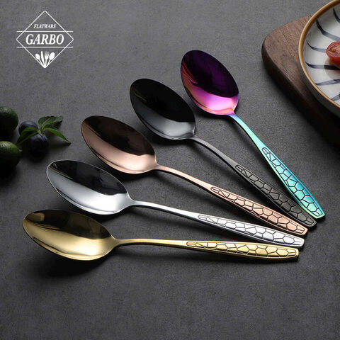 Wholesale luxury colored e-plating stainless steel flatware cutlery dinner spoon