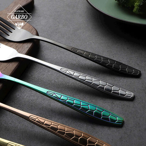 Bultuhang marangyang kulay e-plating hindi kinakalawang na asero flatware kubyertos hapunan kutsara