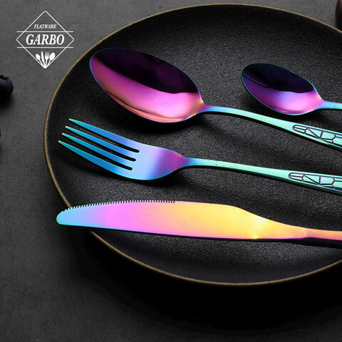 Wholesale luxury colored e-plating stainless steel flatware cutlery dinner spoon