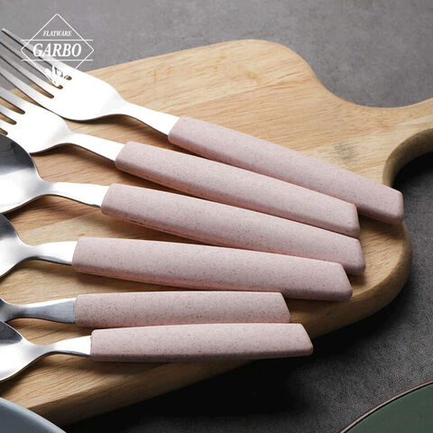 Hot Sell Silverware Pink Wheat Straw Handle Dinner Knife Set