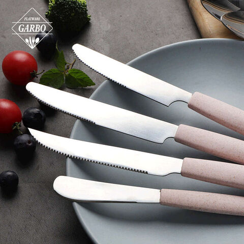 Hot Sell Silverware Pink Wheat Straw Handle Dinner Knife Set