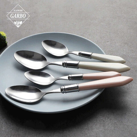 Mataas na kalidad na dinnerware stainless steel dinner spoon na may malikhaing plastic handle