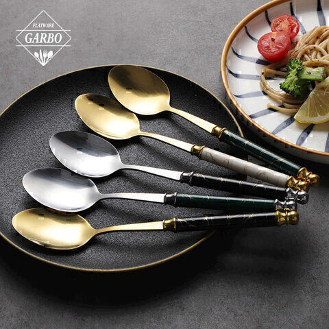 New designed high-end ceramic marbling handle stainless steel dinner spoon