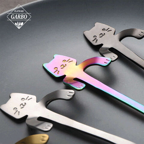 cute cat design stainless steel teaspoon with color