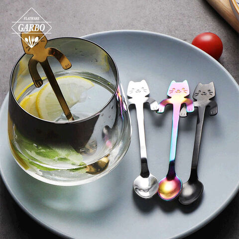 cute cat design stainless steel teaspoon with color