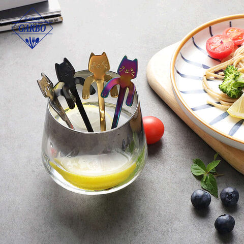 cute cat design stainless steel teaspoon with color
