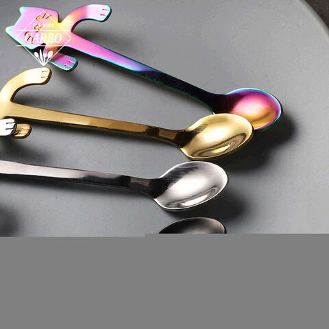 cute cat design stainless steel teaspoon with color