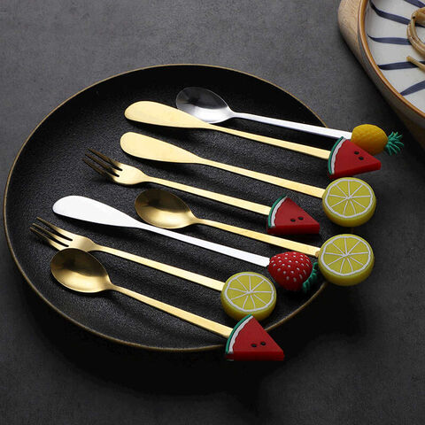 Cute silicon fruit design stainless steel coffee spoon