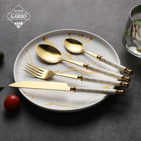 European style cutlery set with high end marble ceramic handle flatware