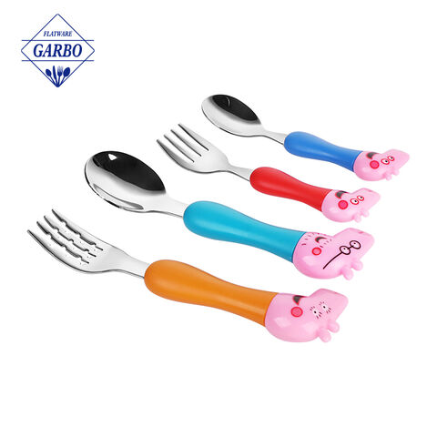 4 Pieces toddler silverware set portable flatware set cute pink pig kid utensil