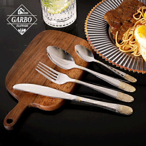 84-Piece High-end Wooden Case Stainless Steel Cutlery Sets with Customized Golden Pattern Handle