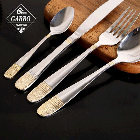 84-Piece High-end Wooden Case Stainless Steel Cutlery Sets with Customized Golden Pattern Handle