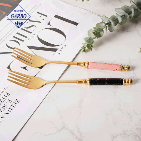 Golden Stainless Steel 410 Dinner Fork With Nice Designs Handle