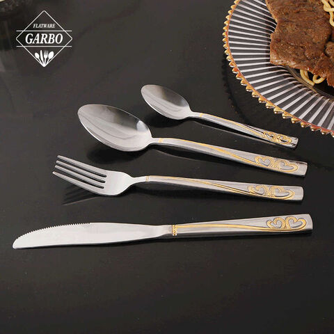 Egyptian style 201 stainless steel golden plated flatware water polish cutlery set