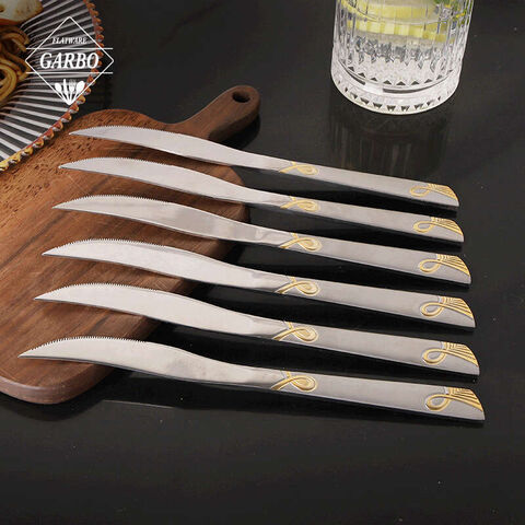high end water polish cutlery set golden accessory embossed flatware