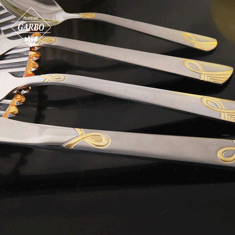 high end water polish cutlery set golden accessory embossed flatware