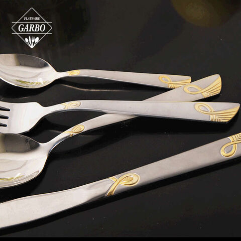 high end water polish cutlery set golden accessory embossed flatware