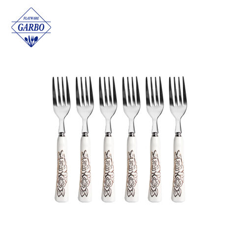 Golden dinner fork Set with Ceramic Marble Handle 6pcs Spoon Fork Knife Set Stainless Steel Tableware dessert fork Gold Utensils Set