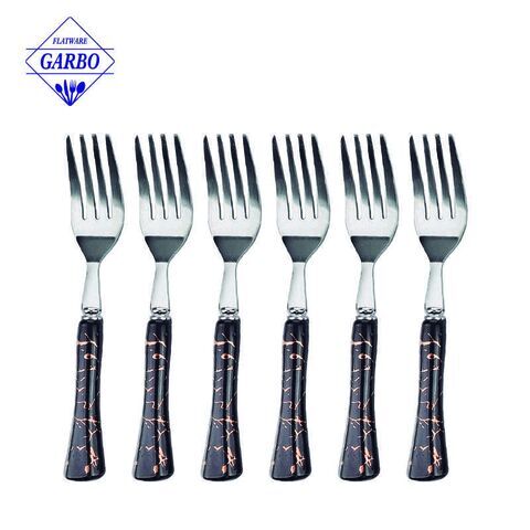 Set garpu makan malam emas dengan pemegang marmar seramik 6 pcs set pisau garpu sudu keluli tahan karat garpu pencuci mulut peralatan makan set peralatan emas