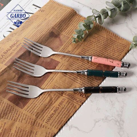 Golden dinner fork Set with Ceramic Marble Handle 6pcs Spoon Fork Knife Set Stainless Steel Tableware dessert fork Gold Utensils Set