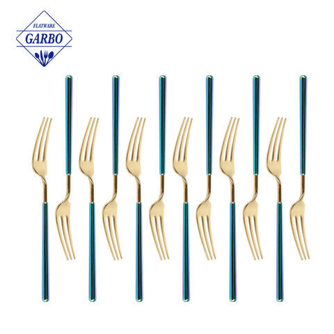 6 Pcs Hindi kinakalawang na Asero Gold Leaf Creative Appetizer Cake Fruit Forks Set 4.7 Inches Tasting Dessert Forks Kitchen Accessory Wedding Party