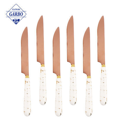Wholesale Electroplating Luxury Golden Colored Tableware Dinner Knife with Ceramic Handle