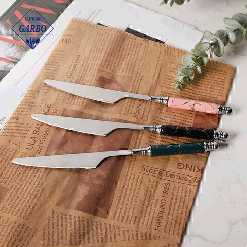 410 Stainless Steel Ceramic Handle Flatware Luxury Golden Color Dinner Knife