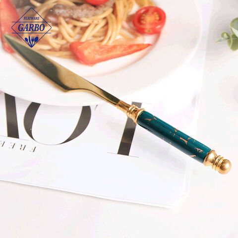 410 Stainless Steel Ceramic Handle Flatware Luxury Golden Color Dinner Knife