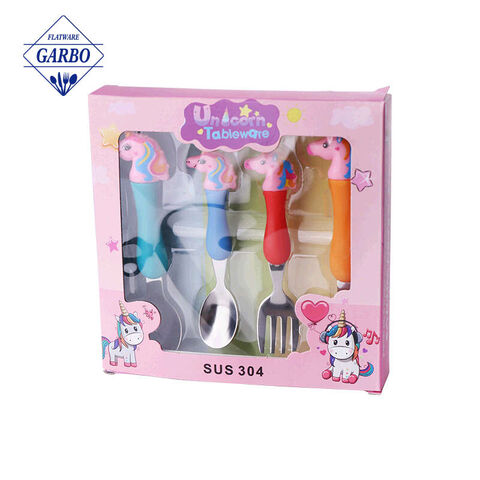 Children's gift unicorn tableware cute plastic flatware set food grade