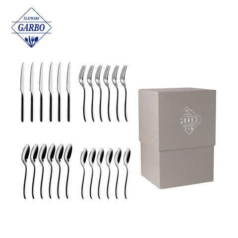 24 PCS Customized Logo Gift Box Mirror Pinakintab na Stainless Steel Cutlery Set