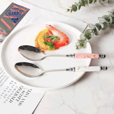 hot sale porcelain marble design dinner spoon with golden plating