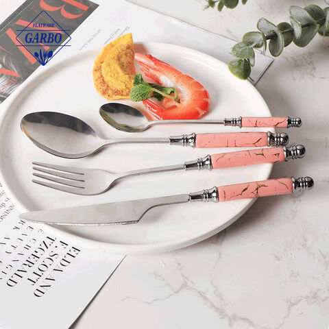 hot sale porcelain marble design dinner spoon with golden plating