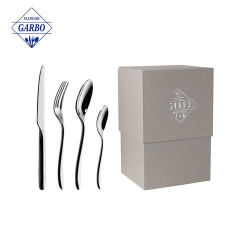 unique shape silver flatware 4 pieces set luxury gift packing cutlery set