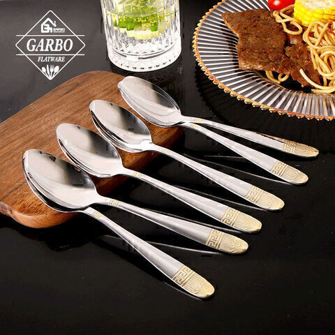 golden embossed design stainless steel dinner spoon