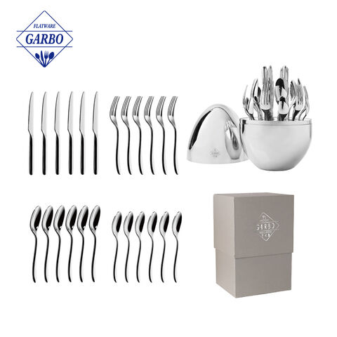 24 pieces dinnerware set high quality silver polish flatware with gift box