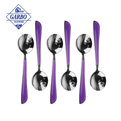 bright purple plastic handle stainless steel round spoon