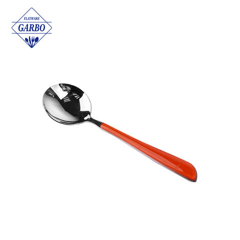 bright purple plastic handle stainless steel round spoon