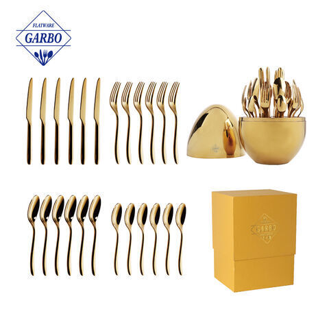 New Design 24pcs Flatware Set with Egg Shape Canister for SS cutery storage