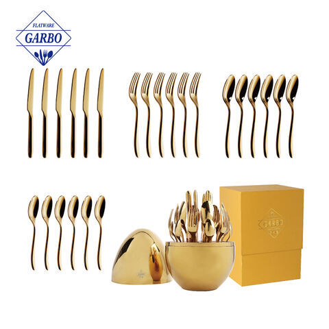 New Design 24pcs Flatware Set with Egg Shape Canister for SS cutery storage